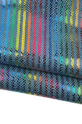 Multicolor STRIPED printed leather skin, dark grey snake textured on purple goatskin, RAINBOW textured hide B18437-MT(st) La Garzarara