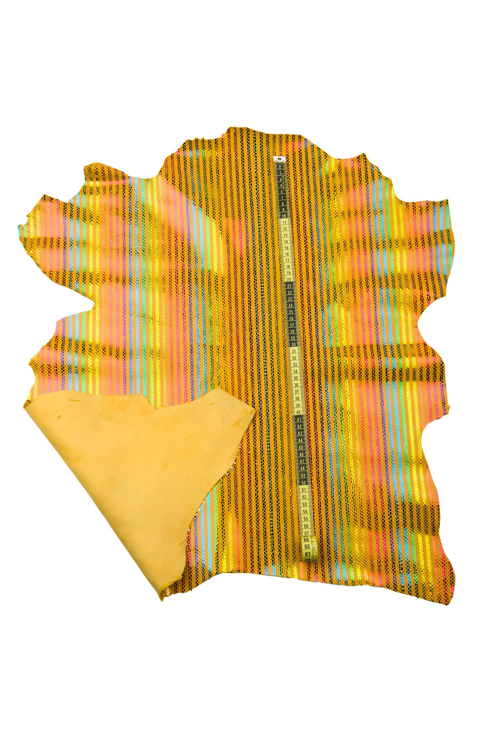 Multicolor STRIPED printed leather skin, petroleum green snake textured goatskin, RAINBOW textured hide B18439-MT(st) La Garzarara