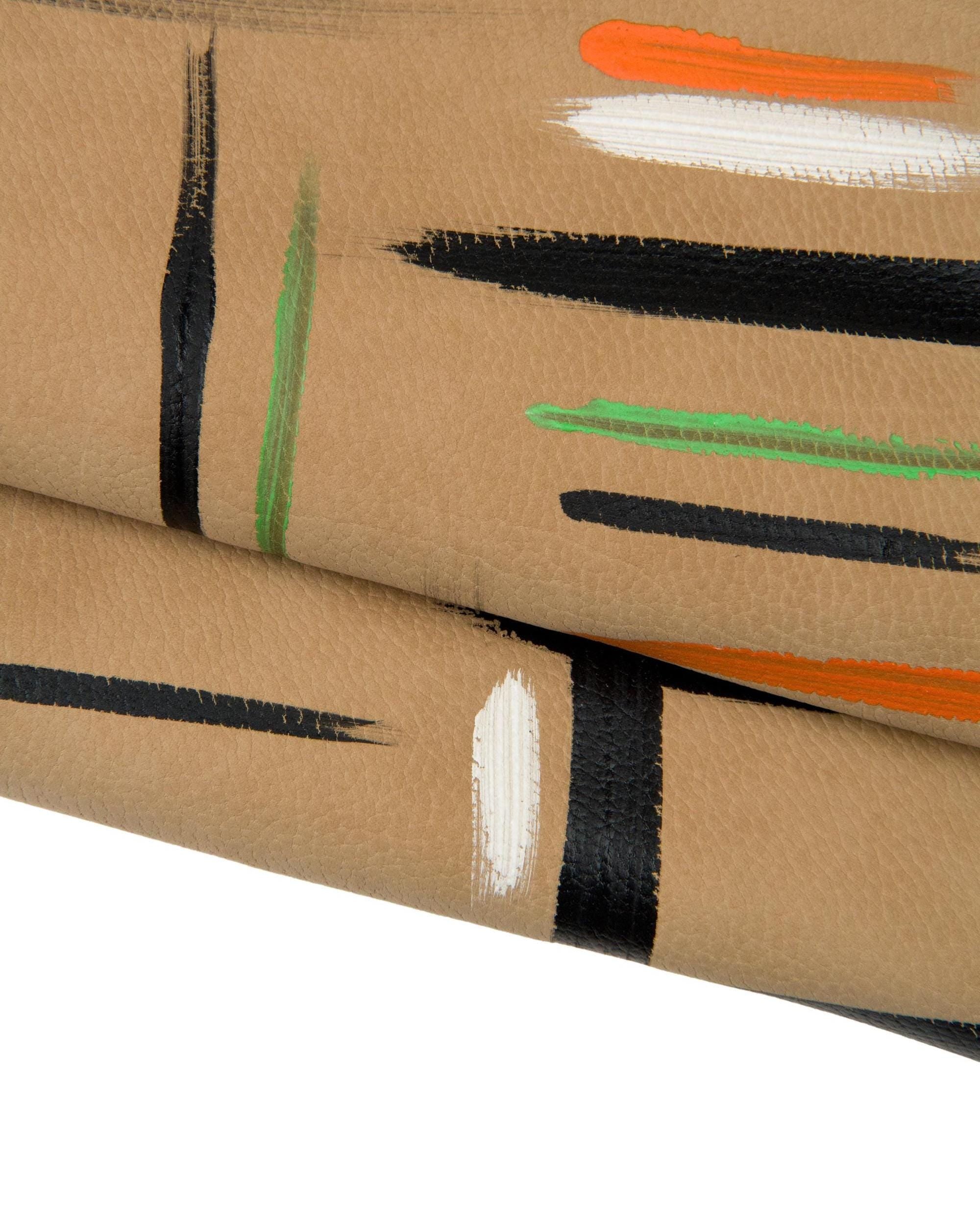 MULTICOLOR almond beige nubuck leather hide, hand PAINTED suede cowhide, unique calfskin for carfters B18411-DM La Garzarara