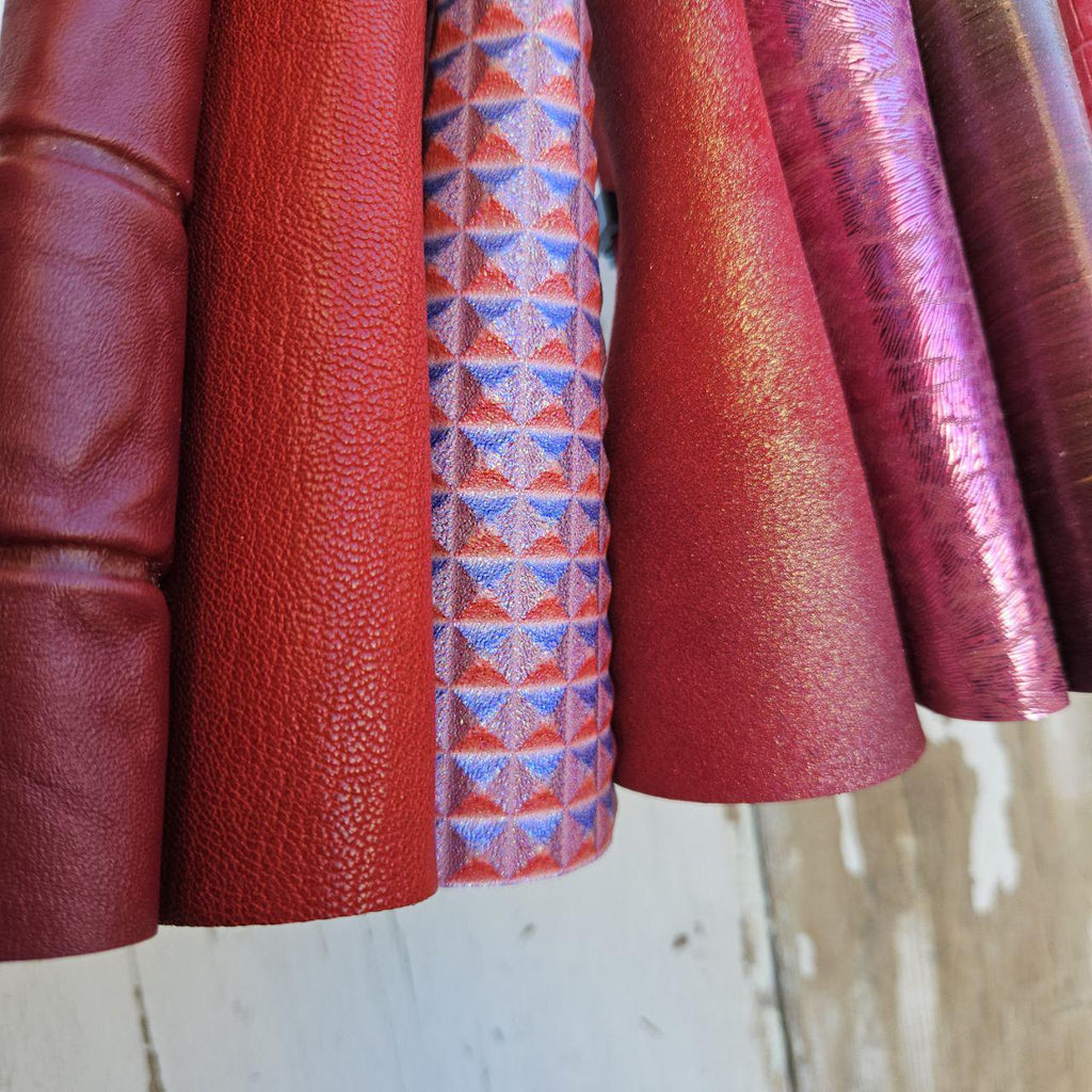 10 Leather Pieces for Crafts, Red Fuchsia Pink Scraps, Small Genuine Leather Offcuts for DIY 6x5" / 15x12 cm RT346