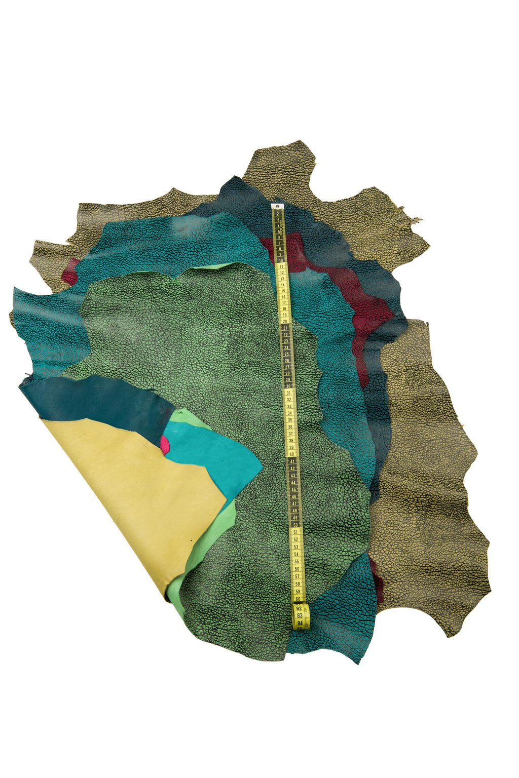ELEPHANT printed leather skins, animal texture on SUEDE goatskins, green, yellow, burgundy metallic soft skins B18424-ST La Garzarara