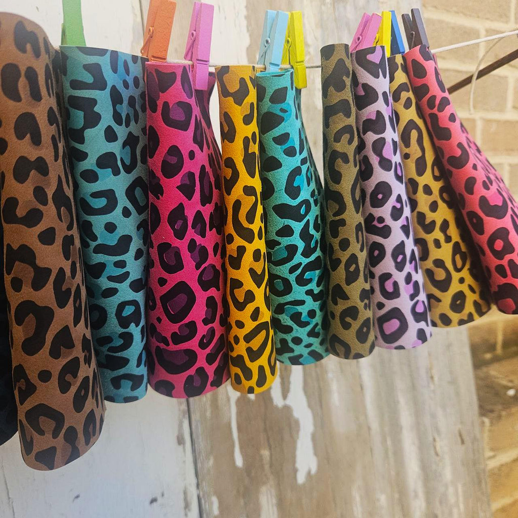 10 Colorful Printed Leather Scraps RANDOM selection, LEOPARD printed leather pieces 6x5" / 15x12 cm RT222