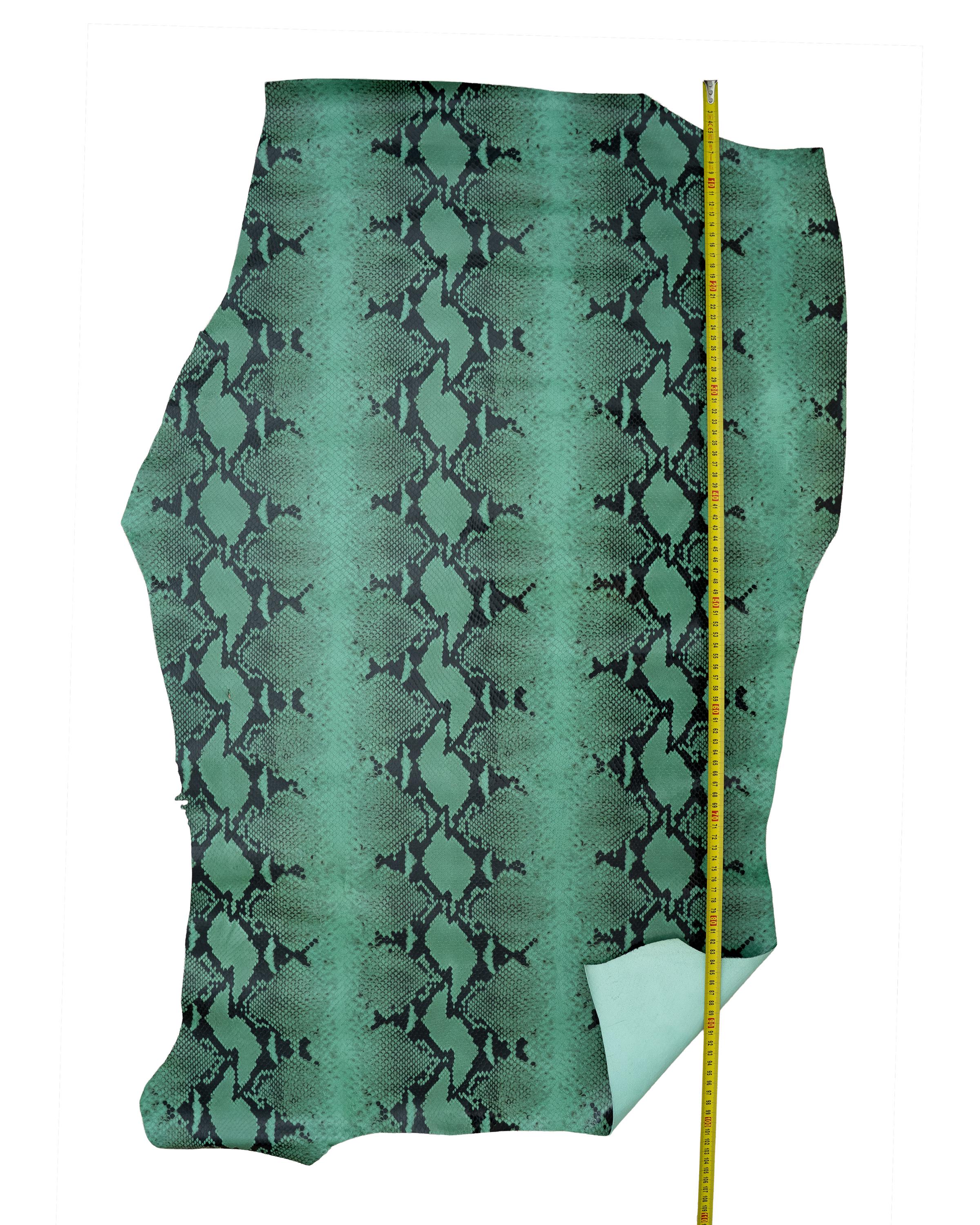 Mint Green Python Print Leather Hide, Soft Italian Snakeskin, Animal Print cow Leather for Bags, Shoes & Crafts B18567-ST La Garzarara
