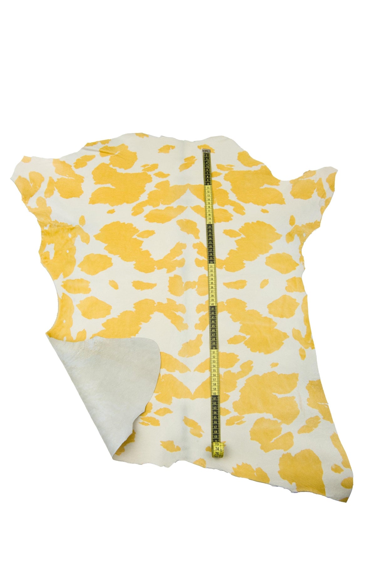 COW printed hair on leather hide, milk white - yellow ANIMAL textured pony calfskin, luxurious cowhide for crafting B18383-CV La Garzarara