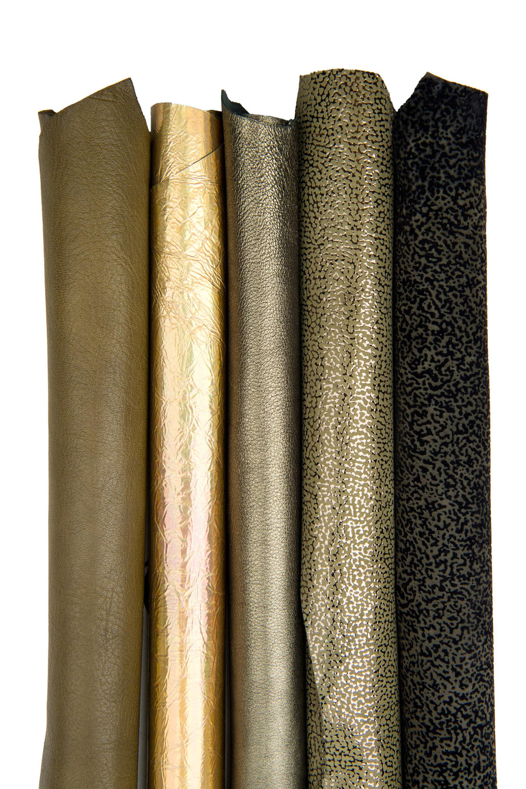 5 Metallic Leather Hides Gold Bronze Champagne Olive Black Italian Skins Designer Mix Luxury Leather Pack B18275-MT(st)