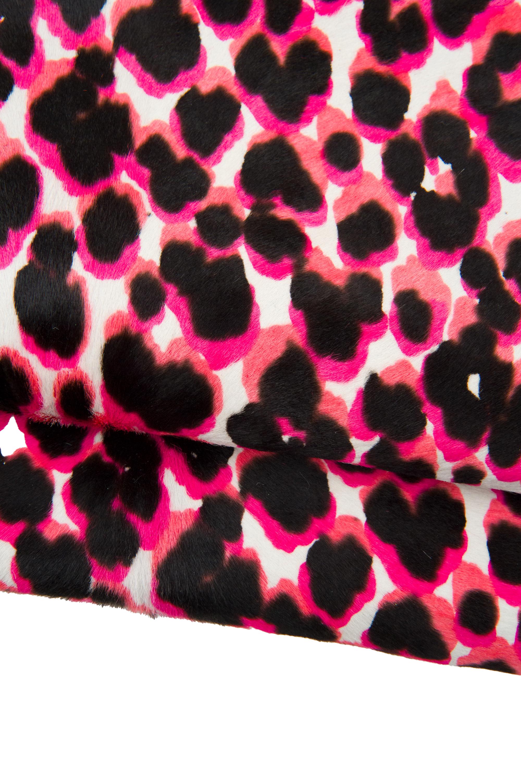 Hot Pink Cheetah Hair-on Leather, colorful Leopard Ponyskin Leather Skin, Italian Animal Print calfskin Leather B18506-CV