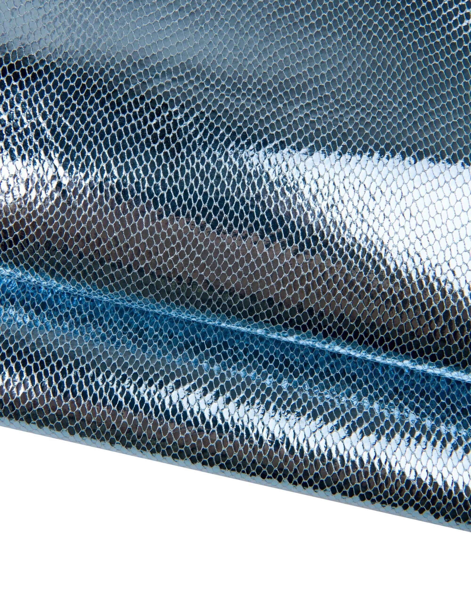 Metallic python print goat leather skin, shiny reptile snake pattern leather light blue, soft leather hide B18217-MT La Garzarara