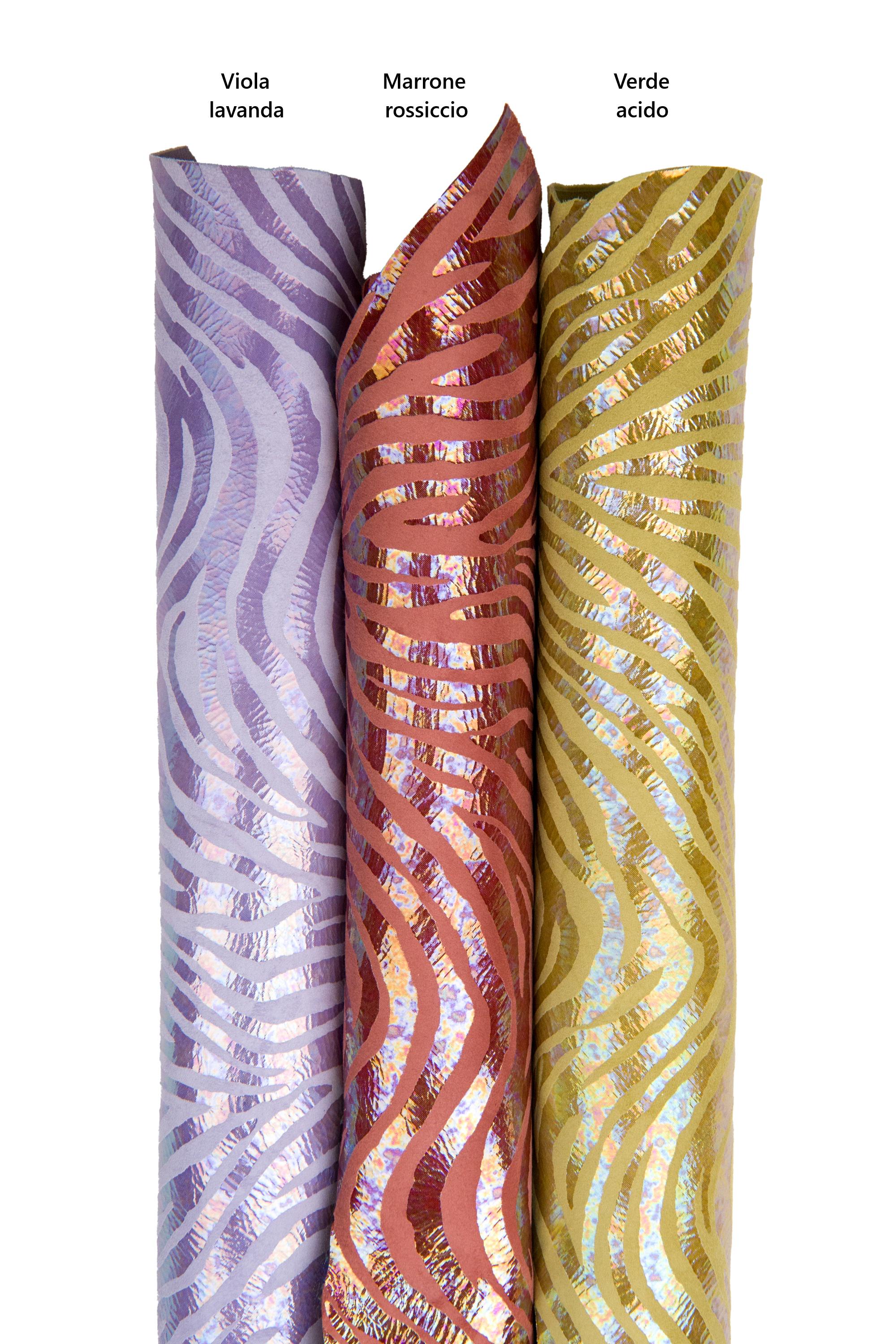 HOLOGRAPHIC ZEBRA textured goatskin, iridescent metallic suede leather skin for crafters B18211-MT(st) La Garzarara