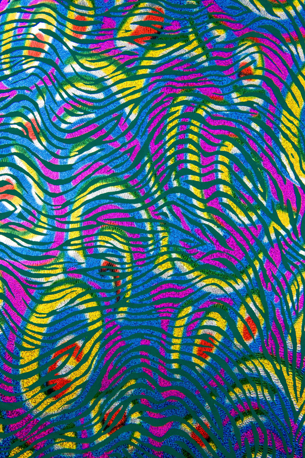 IRIDESCENT multicolor ZEBRA printed leather skin, colorful metallic animal print on green suede goatskin B18442-MT(st) La Garzarara