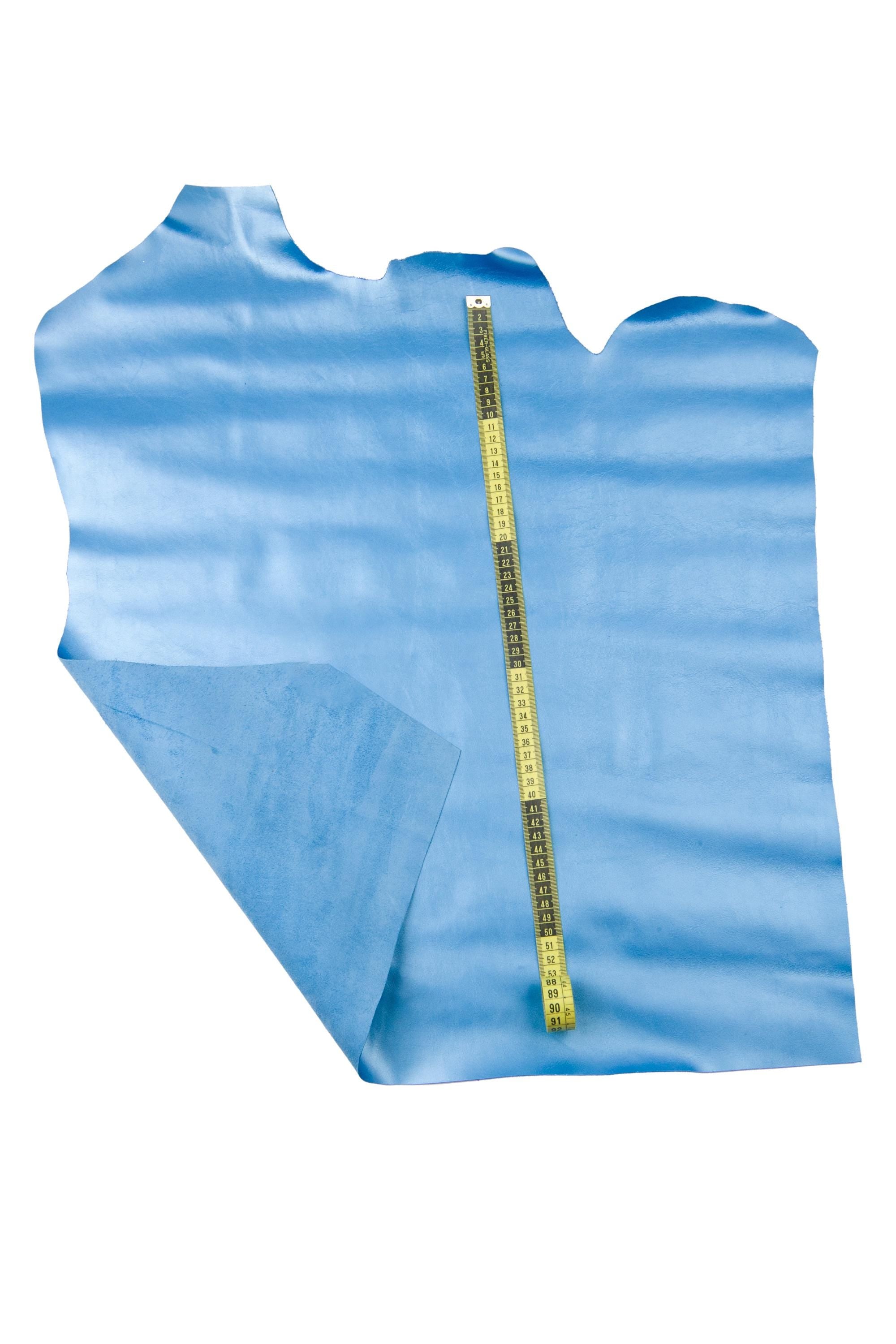 Light blue METALLIC leather hide, GLOSSY soft cowhide, smooth calfskin, 0.9 - 1.0 mm for hobbyists B18472-MT La Garzarara