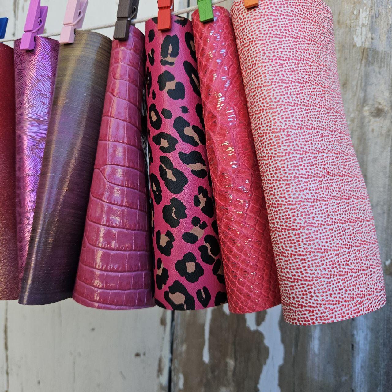 10 Leather Pieces for Crafts, Red Fuchsia Pink Scraps, Small Genuine Leather Offcuts for DIY 6x5" / 15x12 cm RT346