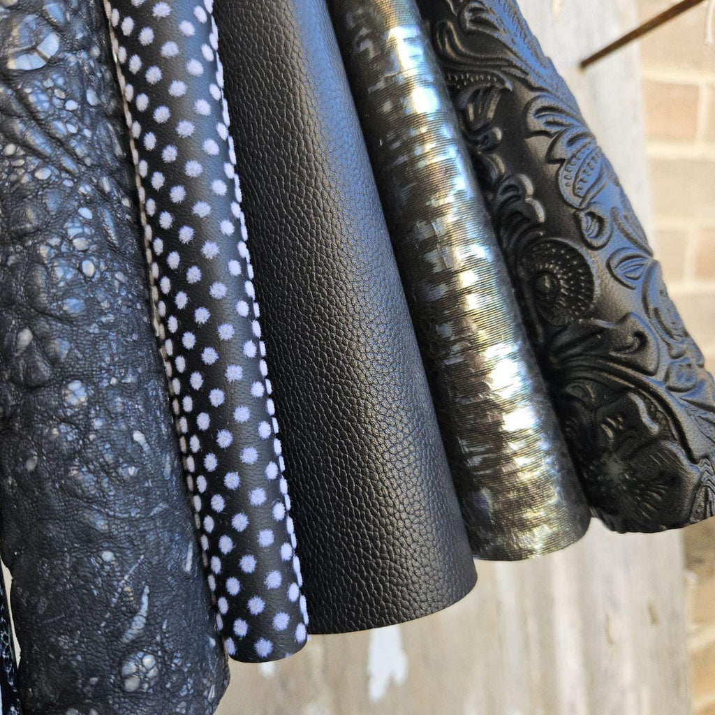 10 Black and White Leather Scraps, Patterned Leather Offcuts, Mixed Texture Pieces for Crafts6x5" / 15x12 cm RT348