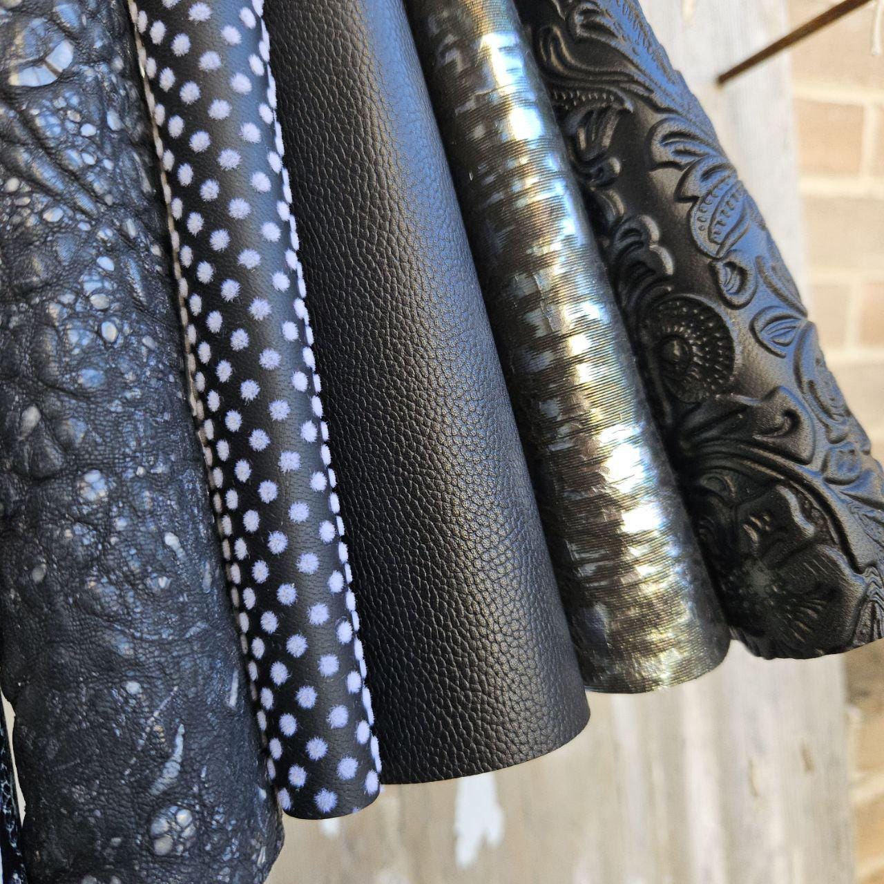 10 Black and White Leather Scraps, Patterned Leather Offcuts, Mixed Texture Pieces for Crafts6x5" / 15x12 cm RT348