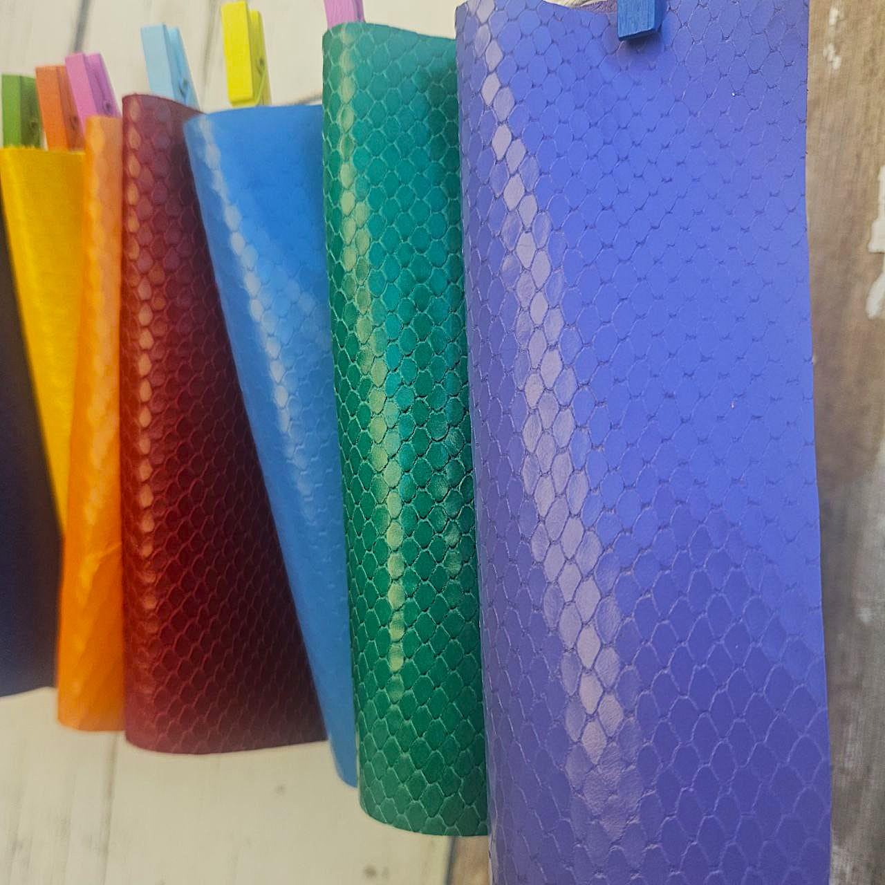 10 Colorful Printed Leather Scraps RANDOM selection, bright and solid colors, PYTHON printed leather scraps 6x5" / 15x12 cm RT351