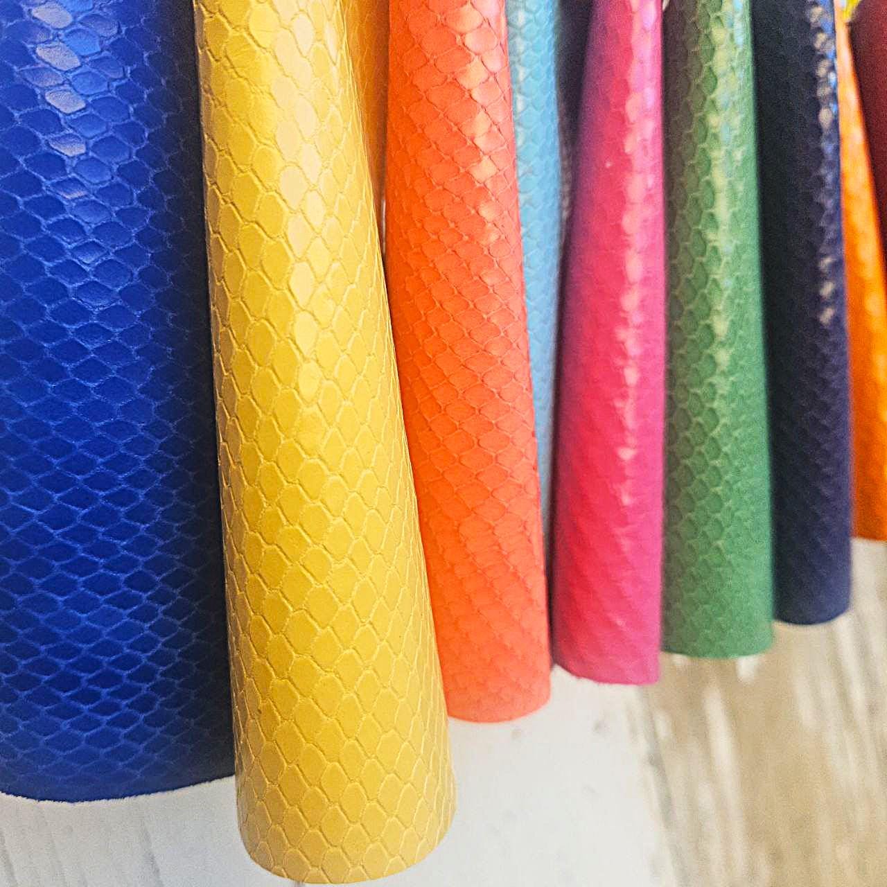 10 Colorful Printed Leather Scraps RANDOM selection, bright and solid colors, PYTHON printed leather scraps 6x5" / 15x12 cm RT351
