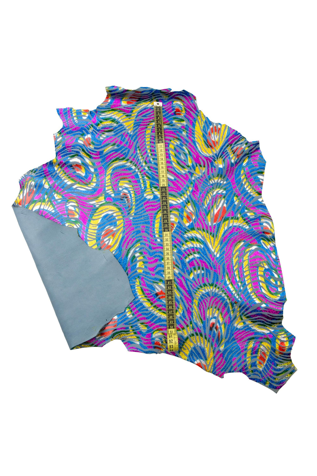 IRIDESCENT multicolor ZEBRA printed leather skin, colorful metallic animal print on grey suede goatskin B18444-MT(st) La Garzarara