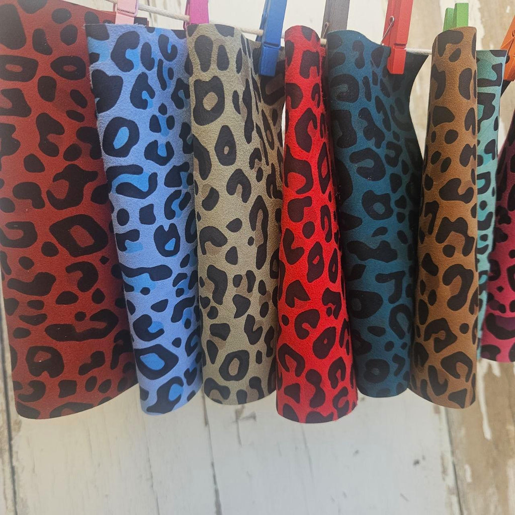 10 Colorful Printed Leather Scraps RANDOM selection, LEOPARD printed leather pieces 6x5" / 15x12 cm RT222