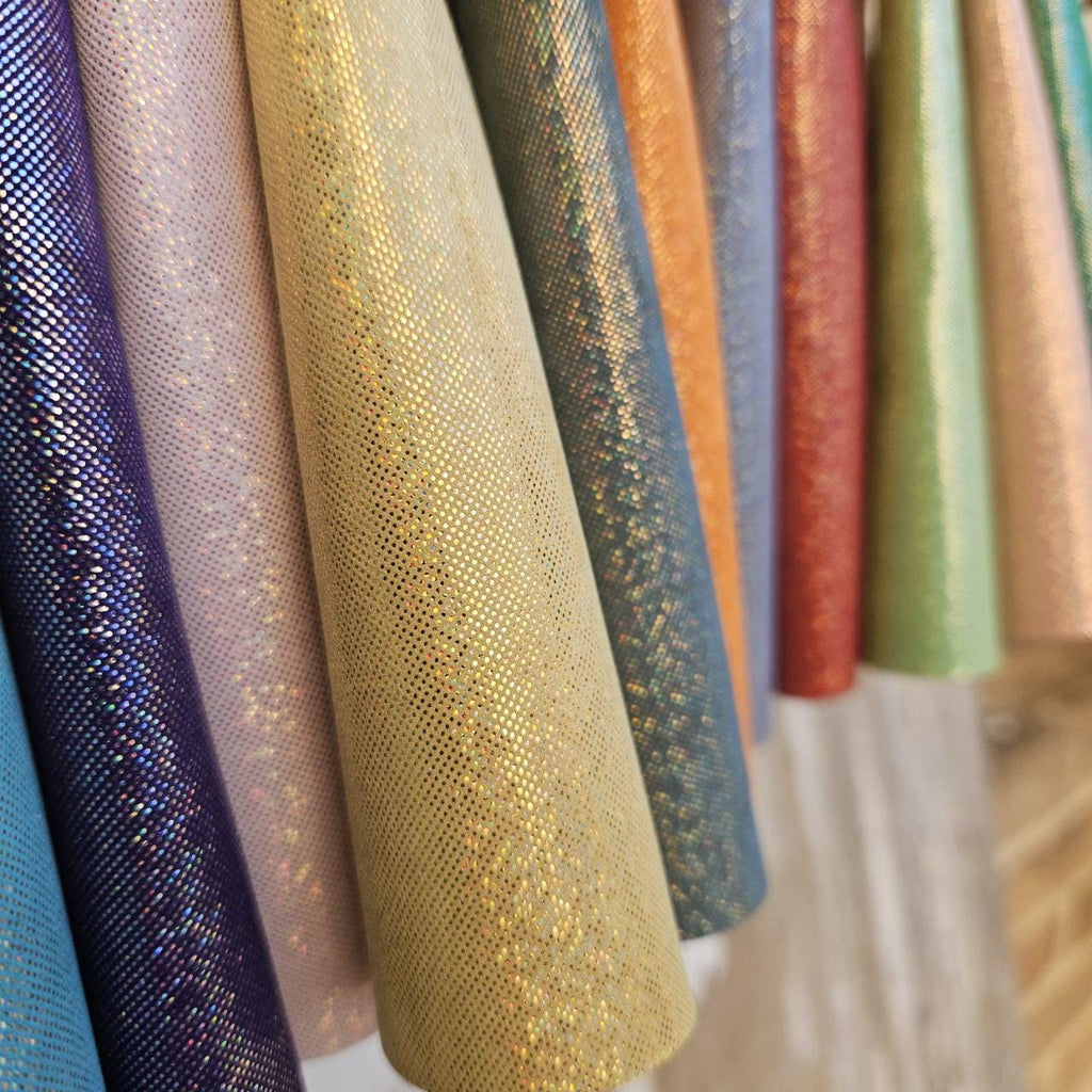 Iridescent Textured Leather Scraps, Pearlescent Metallic Offcuts, Colorful Shimmer Leather Pieces 6x5" / 15x12 cm RT93/B