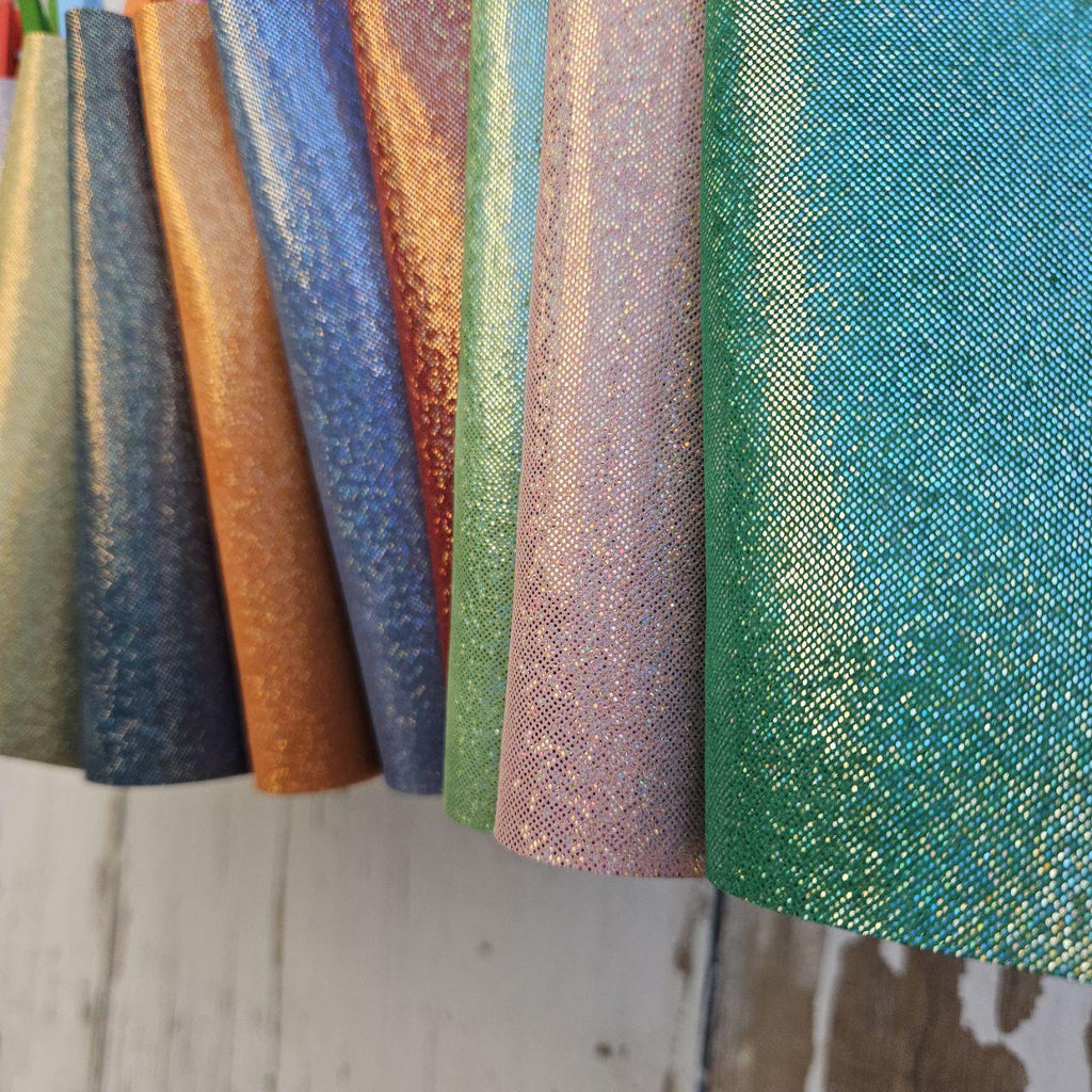 Iridescent Textured Leather Scraps, Pearlescent Metallic Offcuts, Colorful Shimmer Leather Pieces 6x5" / 15x12 cm RT93/B