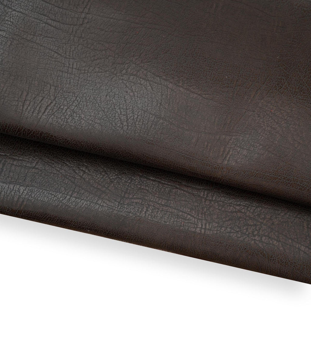 Dark brown textured leather hide, GLOSSY soft cowhide, soft natural grain calfskin 1.3 - 1.5 mm for crafting B18553-TB La Garzarara