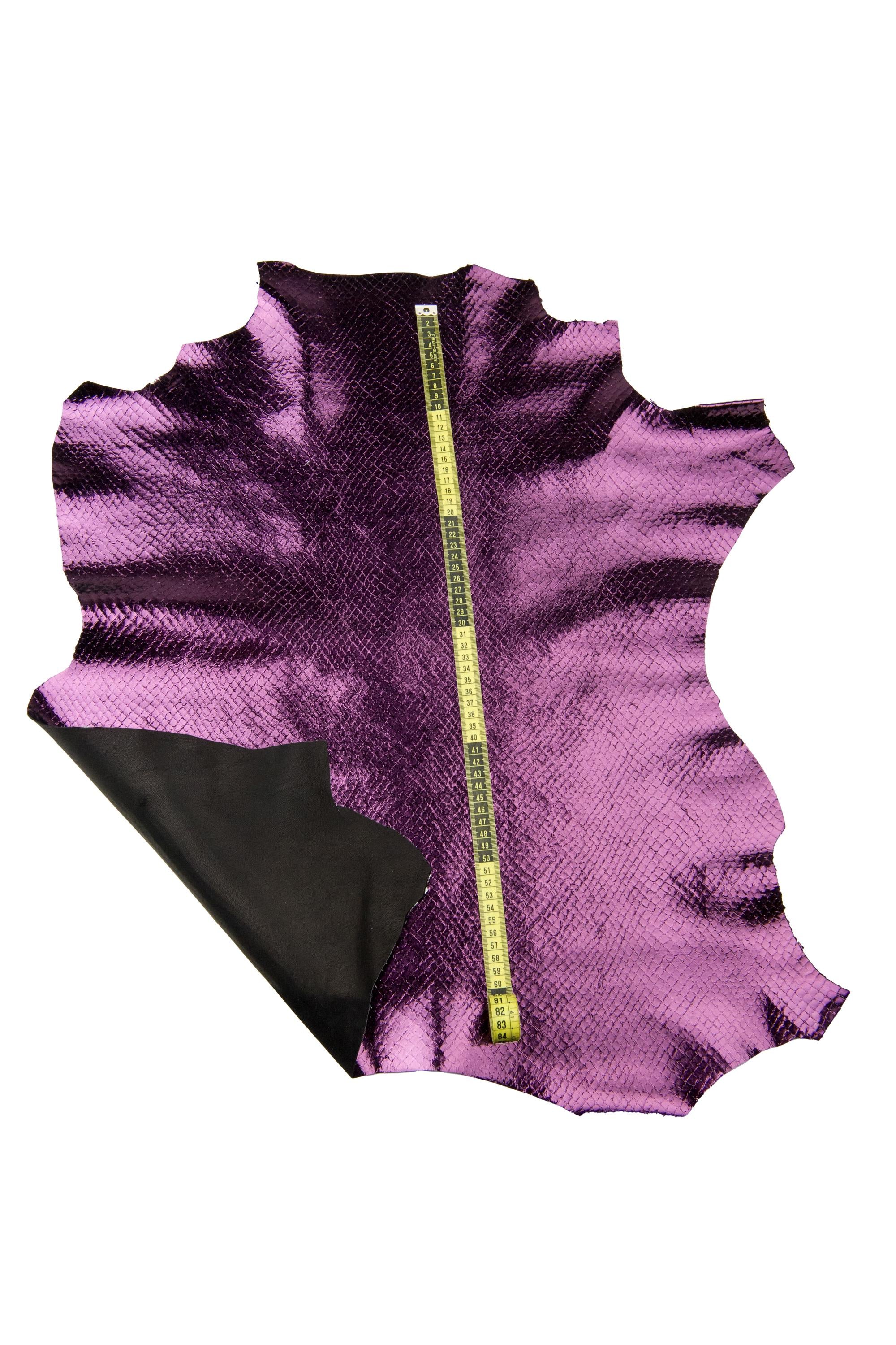 Purple lizard leather skin, metallic goat leather skin, shiny reptile snake pattern leather purple, soft leather hide B18205-MT La Garzarara