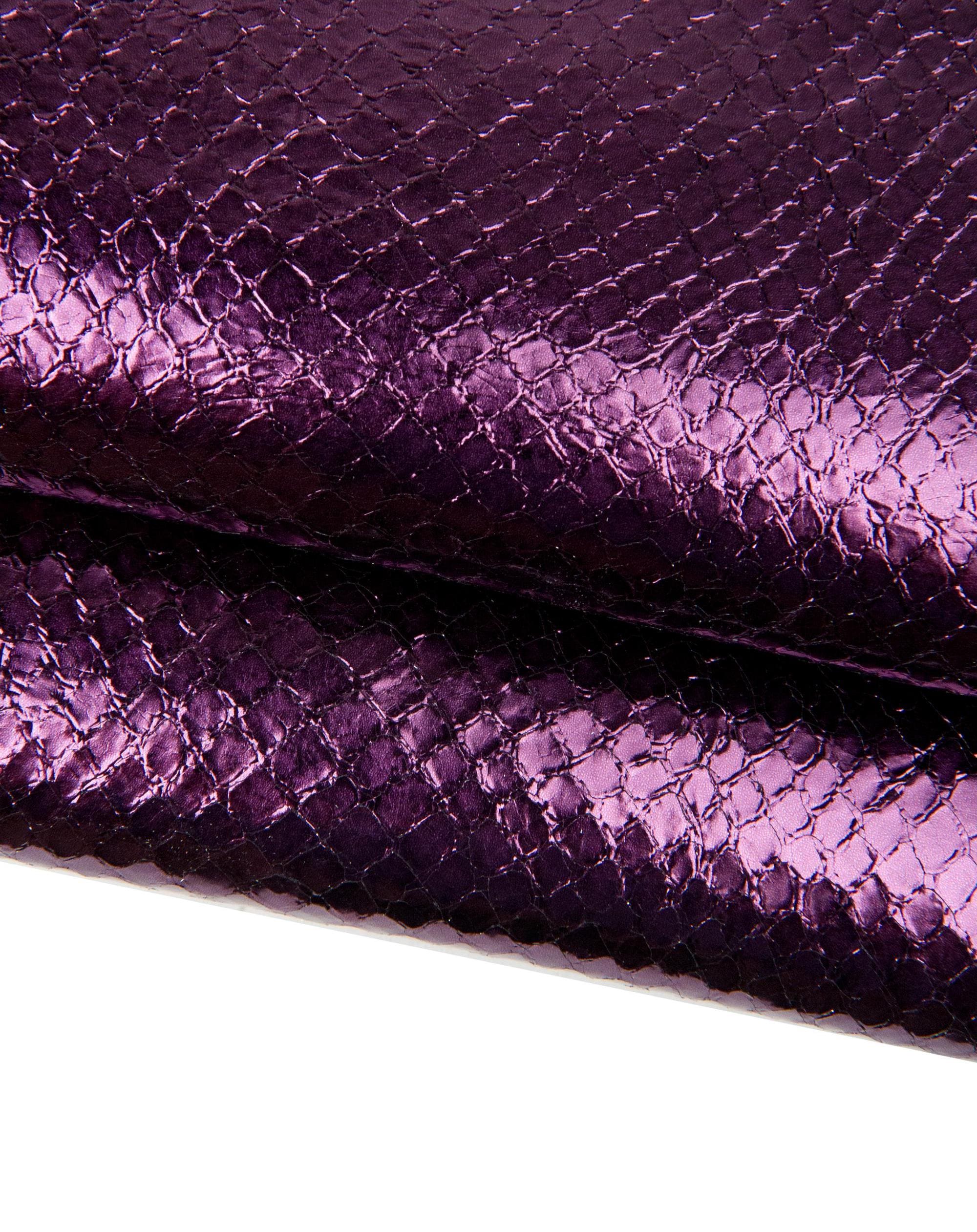 Purple lizard leather skin, metallic goat leather skin, shiny reptile snake pattern leather purple, soft leather hide B18205-MT La Garzarara