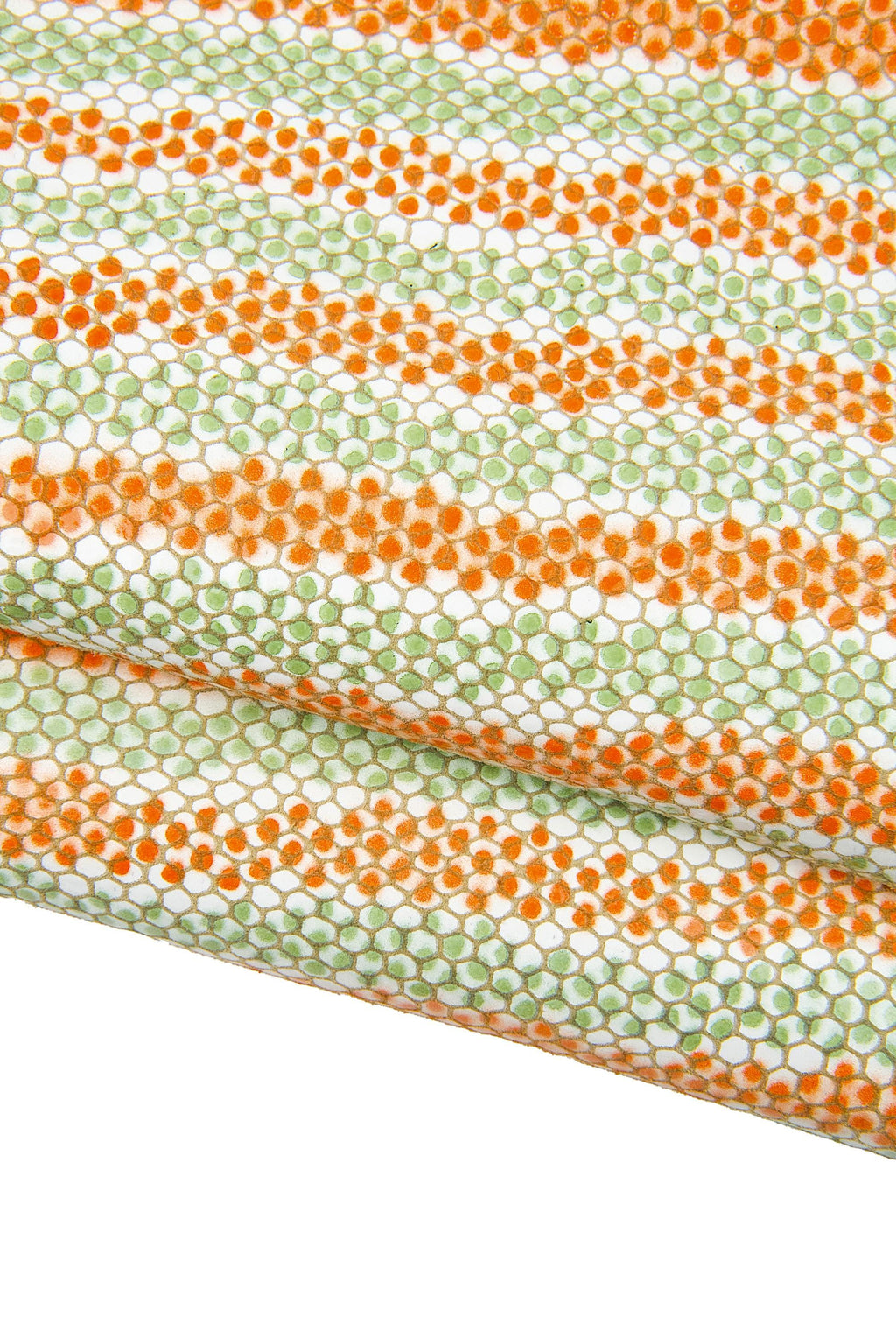 Mint Tangerine Snake Print Leather with Polka Dots, Genuine fancy reptile snakeskin Italian cow leather B18540-ST La Garzarara