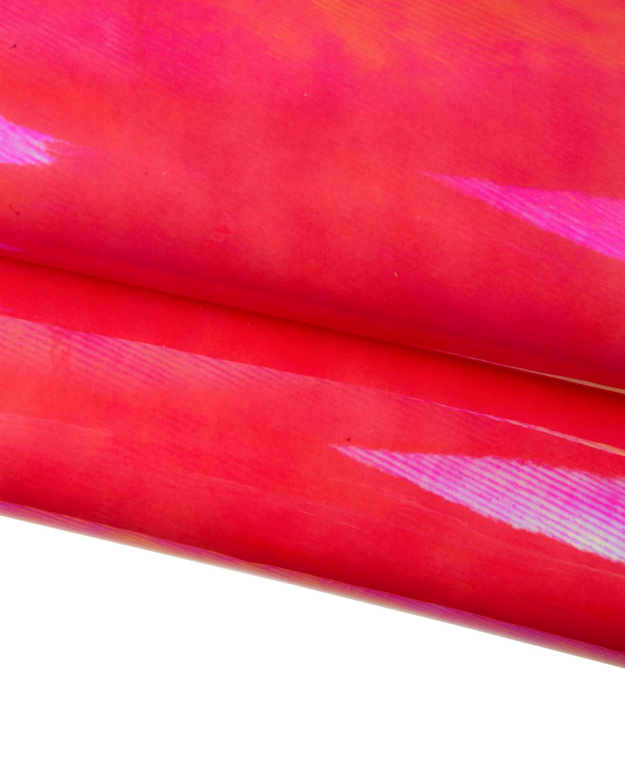 Magenta red HOLOGRAPHIC METALLIC leather skin, bright patent cowhide, smooth bright calfskin, 1.1- 1.3 mm B18526-ST La Garzarara