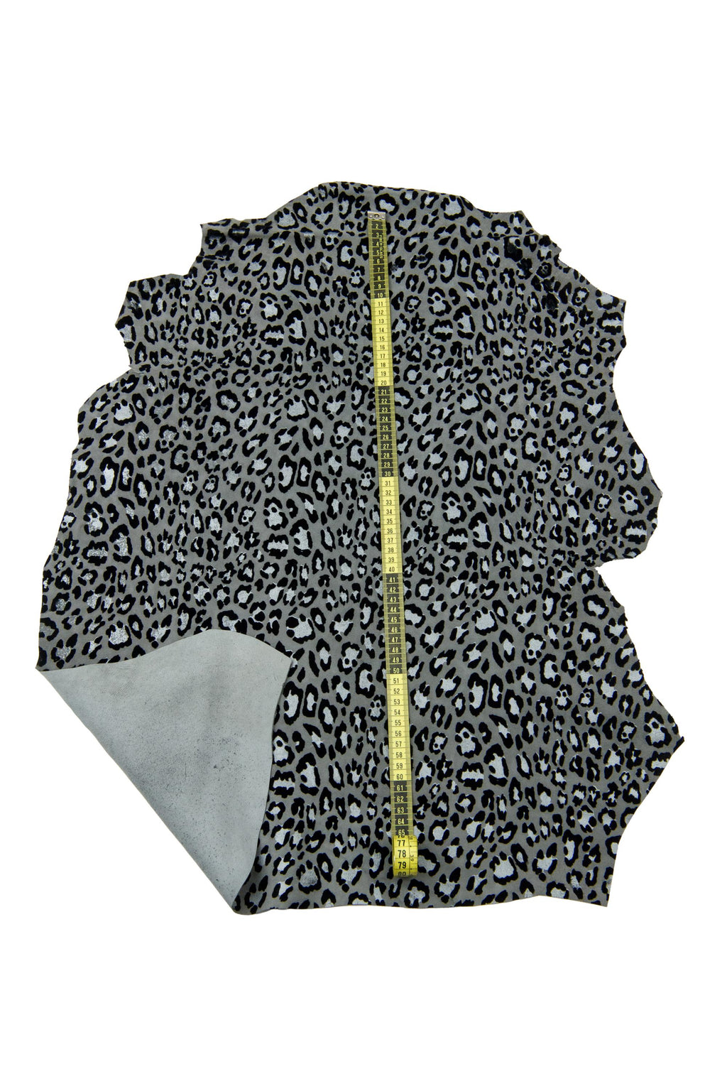 Silver leopard print leather hide, metallic animal print leather skin, shiny black spotted suede leather B18212-ST La Garzarara