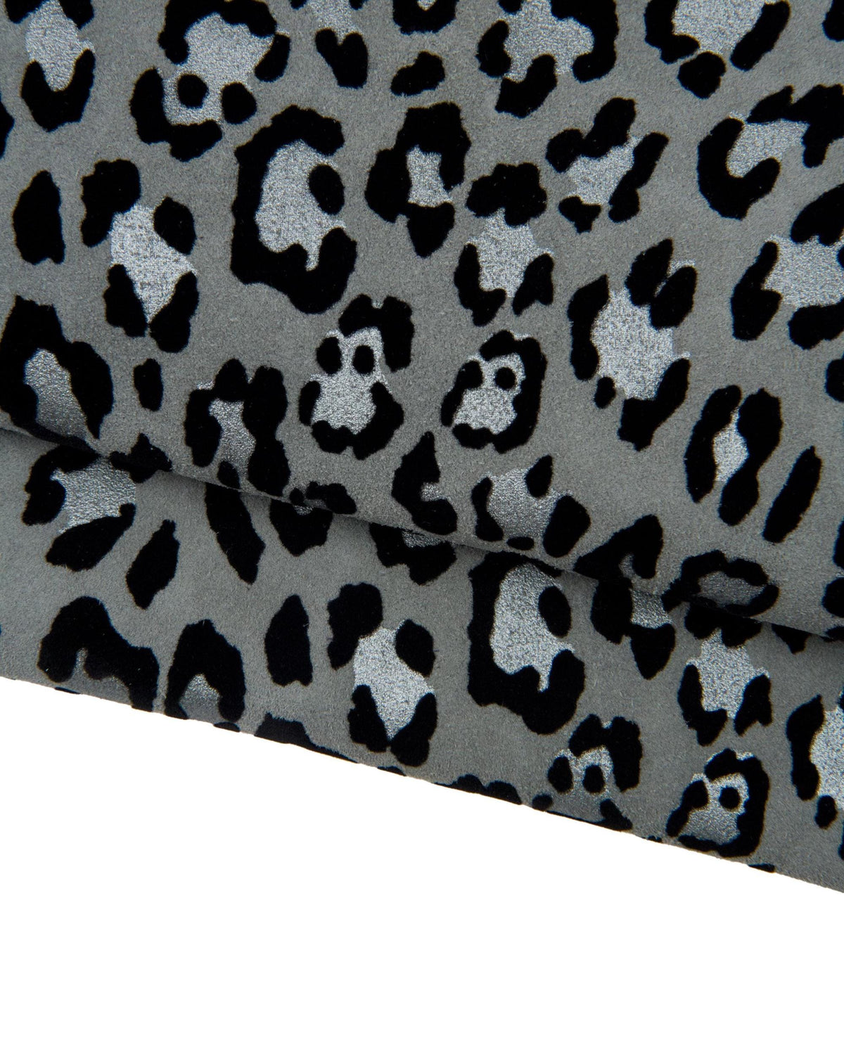 Silver leopard print leather hide, metallic animal print leather skin, shiny black spotted suede leather B18212-ST La Garzarara