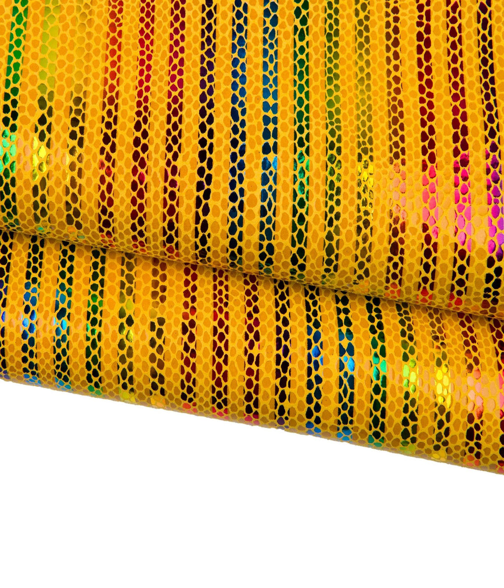 Multicolor STRIPED printed leather skin, petroleum green snake textured goatskin, RAINBOW textured hide B18439-MT(st) La Garzarara