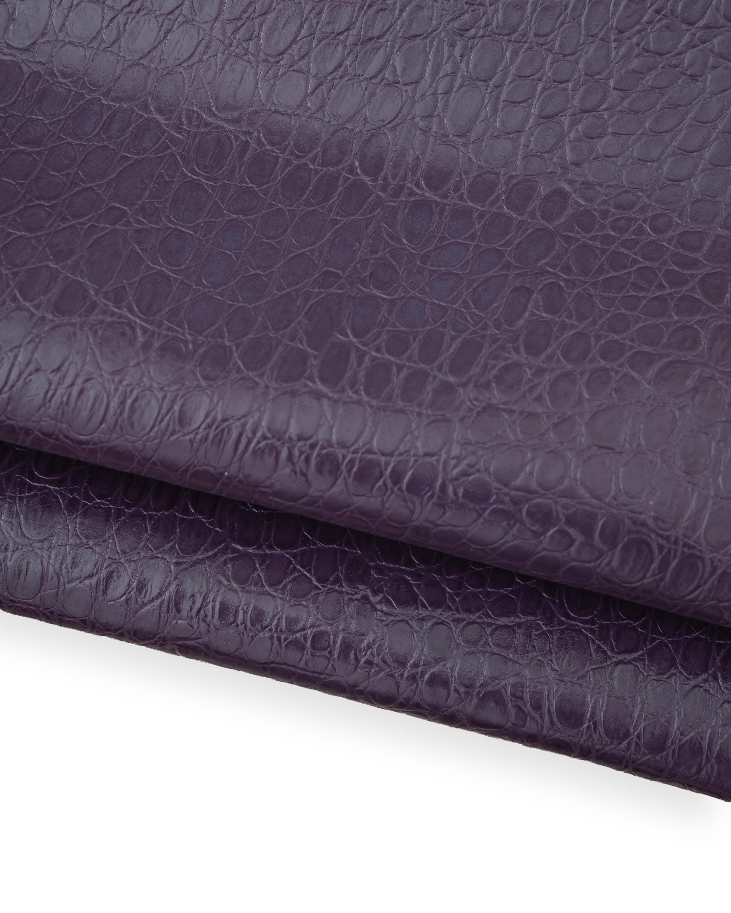 Purple CROCODILE embossed leather hide, alligator printed GLOSSY calfskin, luxurious semi stiff cowhide for crafting B18552-ST La Garzarara