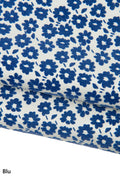FLORAL textured leather skin, yellow - blue FLOCK print on white goatskin, original soft material for hobbyists B18518-ST La Garzarara
