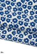 FLORAL textured leather skin, yellow - blue FLOCK print on white goatskin, original soft material for hobbyists B18518-ST La Garzarara