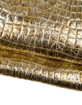 Metallic Crocodile Embossed Leather Hide Gold, Soft Italian Leather Croc, reptile Pattern Leather for Crafts B18225-MT(st) La Garzarara