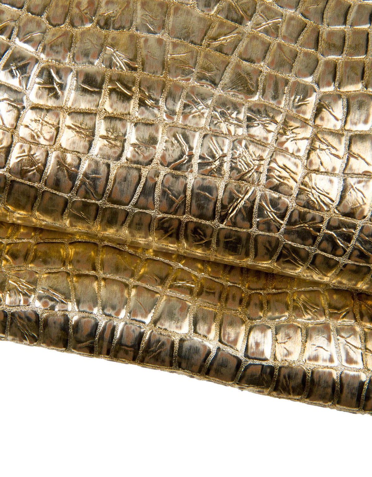 Metallic Crocodile Embossed Leather Hide Gold, Soft Italian Leather Croc, reptile Pattern Leather for Crafts B18225-MT(st) La Garzarara
