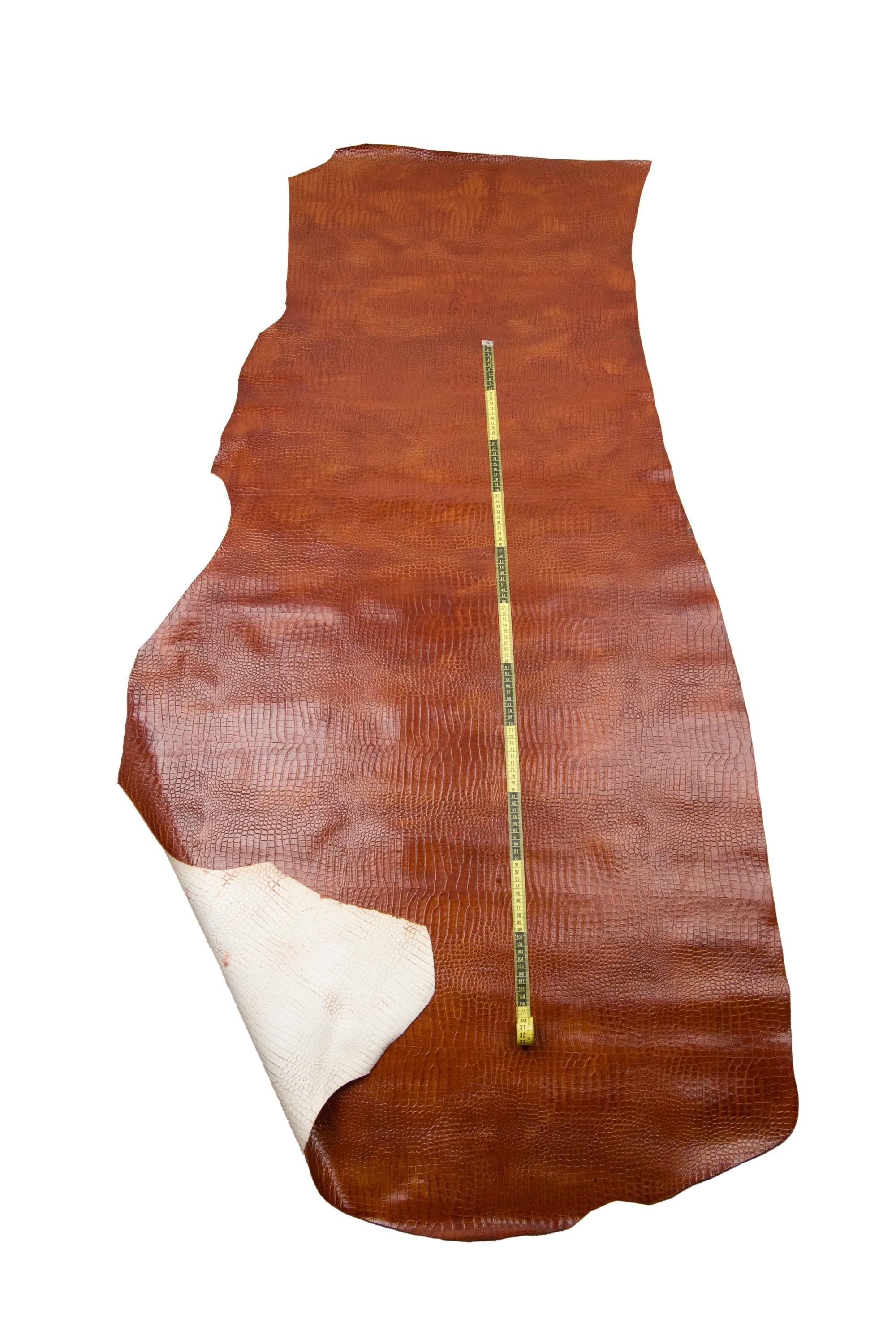 Brown CROCODILE embossed cowhide leather, animal printed GLOSSY calfskin, medium softness 1.2- 1.3 mm B18494-ST La Garzarara