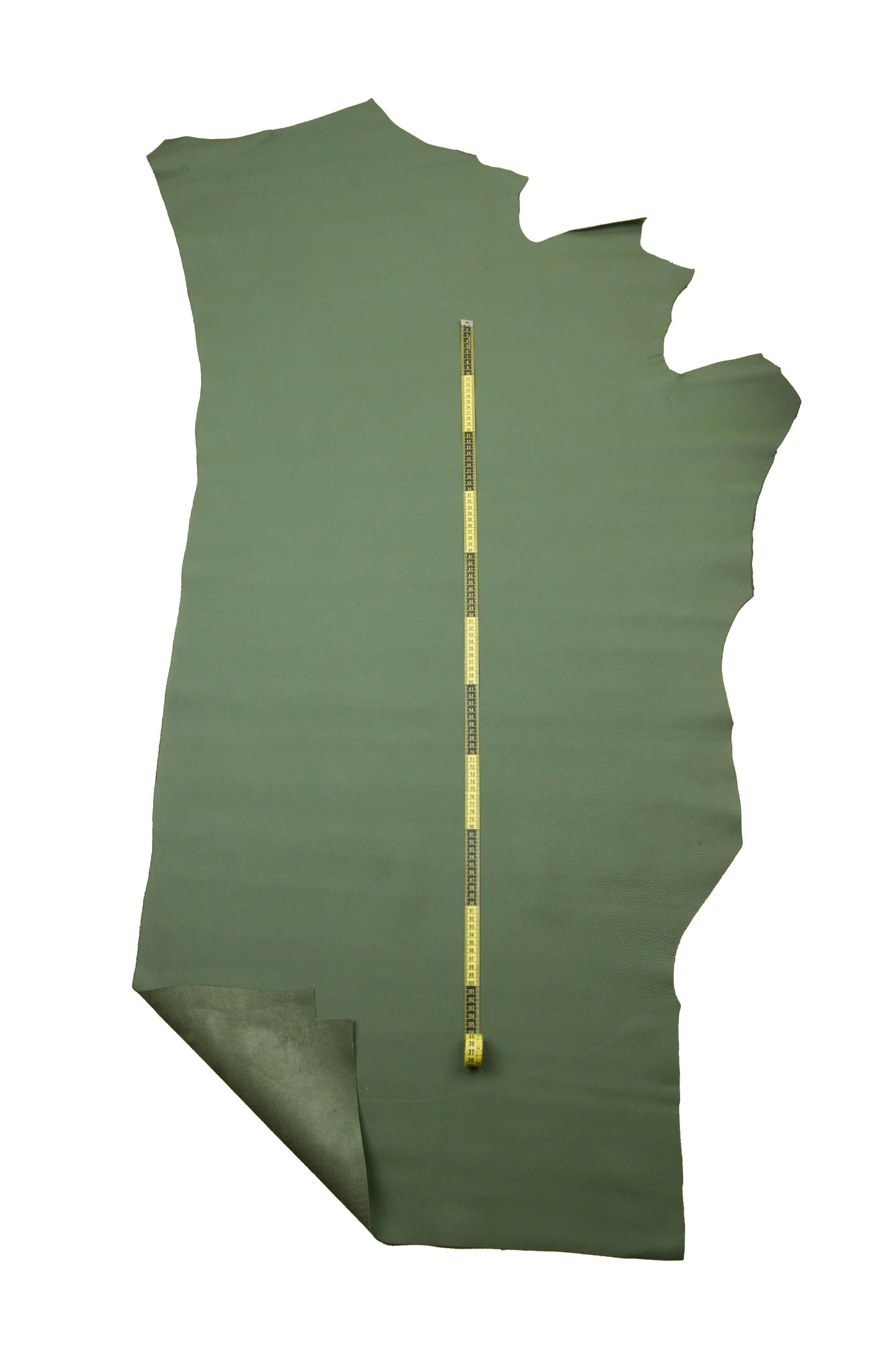 Military green leather hide, matt cowhide with light GRAIN, sporty soft THICK sage calfskin for crafters B18517-ST La Garzarara