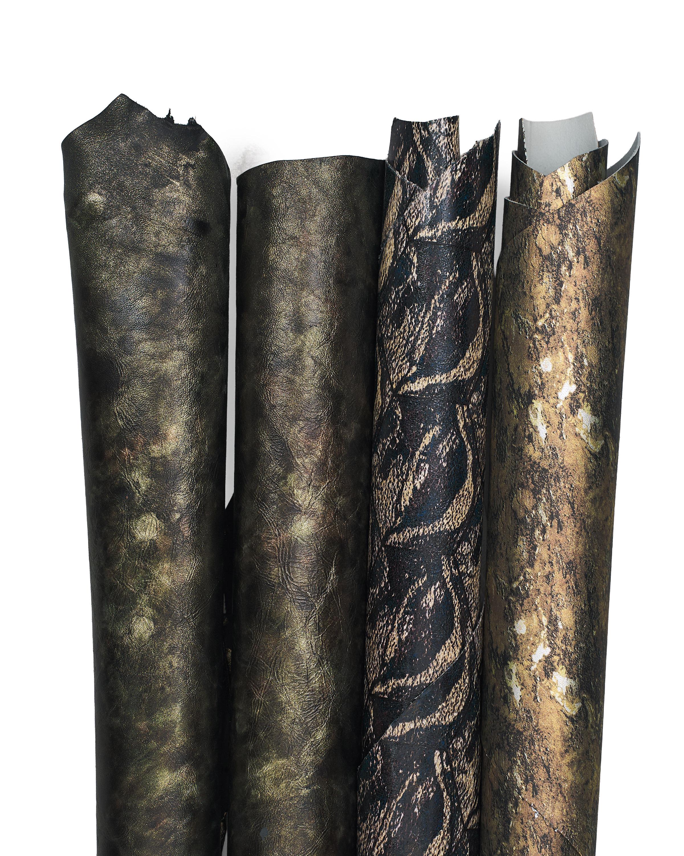 Luxury Patina Leather Hides Metallic Antique Finish Italian Skins Bronze Olive Black Leather Collection B18361-MT(ST) La Garzarara