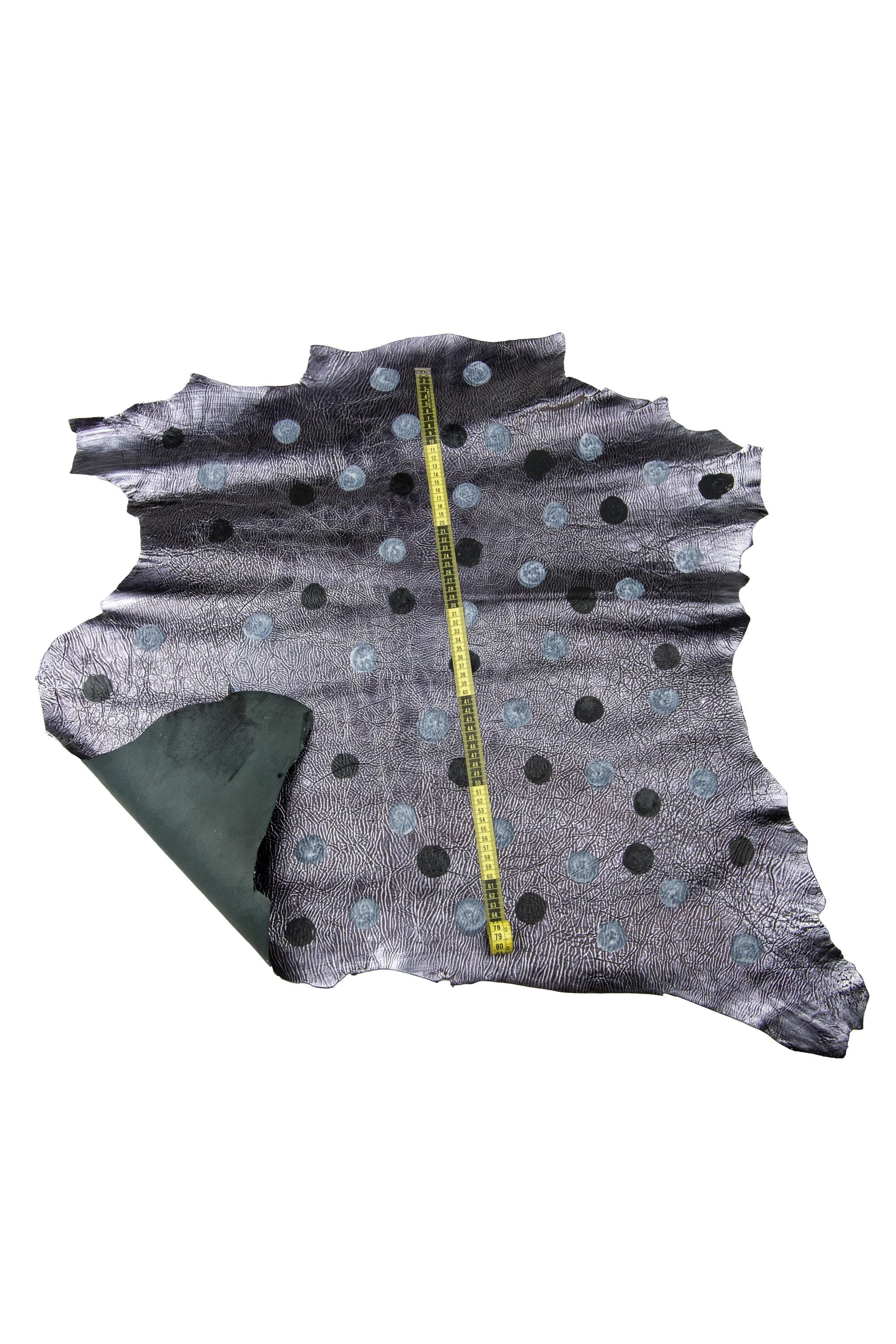 Black Polka Dot Leather Hide, Geometric Painted metallic Skin Designer for DIY B18388-dm La Garzarara