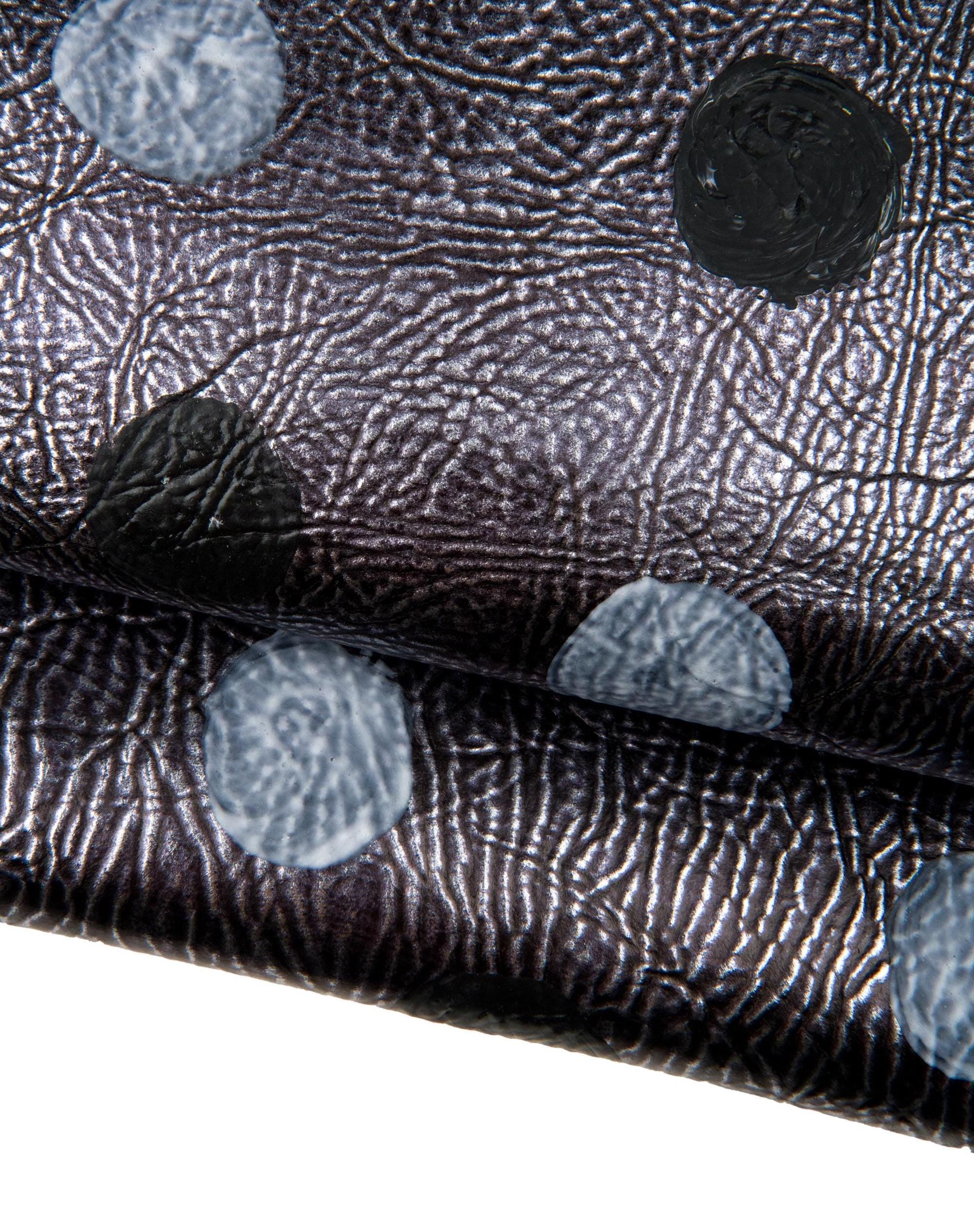 Black Polka Dot Leather Hide, Geometric Painted metallic Skin Designer for DIY B18388-dm La Garzarara