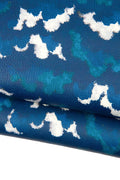 Blue PRINTED leather hide, abstract pattern on semi glossy calfskin, GRAINY cowhide for crafters 1.5-1.7 mm B18502-ST La Garzarara