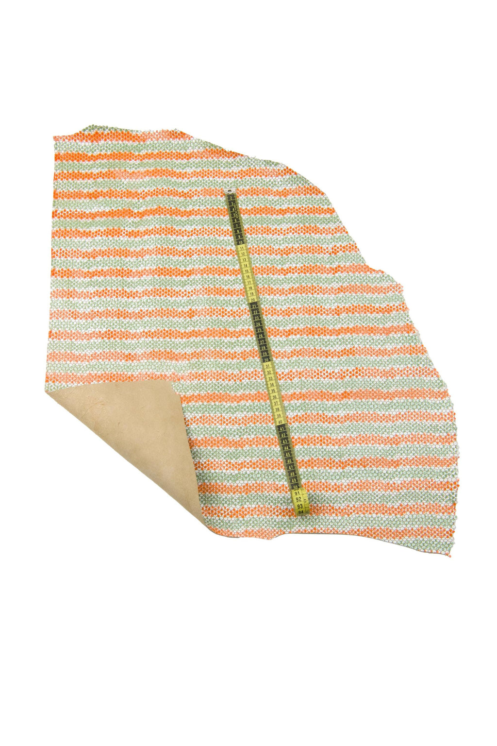 Mint Tangerine Snake Print Leather with Polka Dots, Genuine fancy reptile snakeskin Italian cow leather B18540-ST La Garzarara