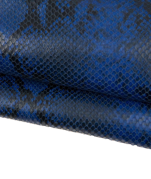 Blue Snake textured leather hide, soft semi glossy REPTILE printed cowhide, top quality Python calfskin B17978-ST La Garzarara