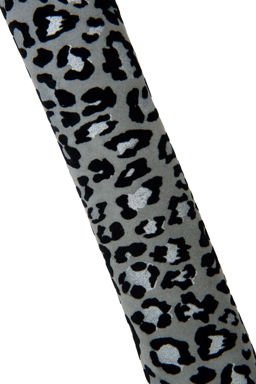 Silver leopard print leather hide, metallic animal print leather skin, shiny black spotted suede leather B18212-ST La Garzarara