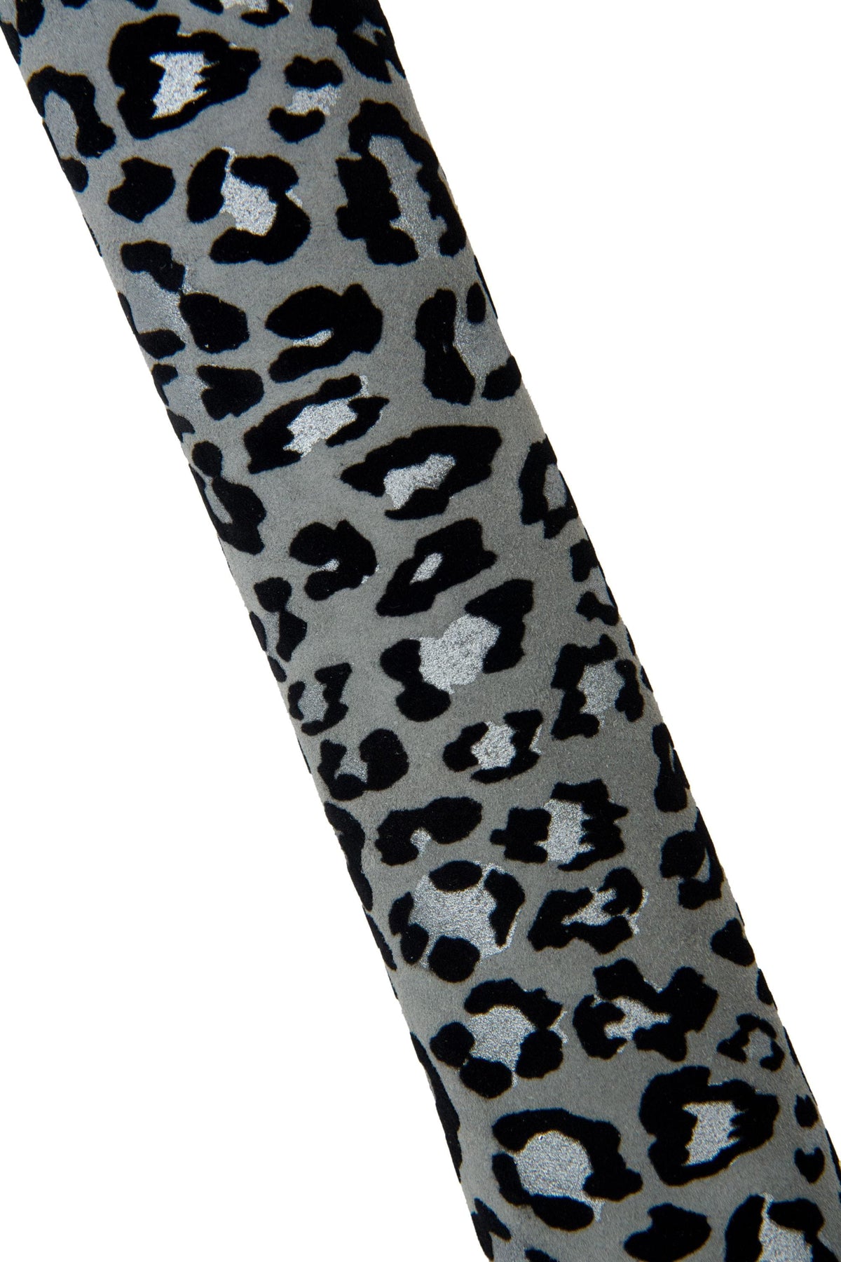 Silver leopard print leather hide, metallic animal print leather skin, shiny black spotted suede leather B18212-ST La Garzarara