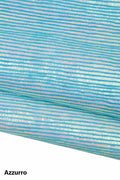 METALLIC STRIPED leather hide, light blue and green pattern on silver iridescent cowhide, bright soft calfskin B18547-MT(st) La Garzarara