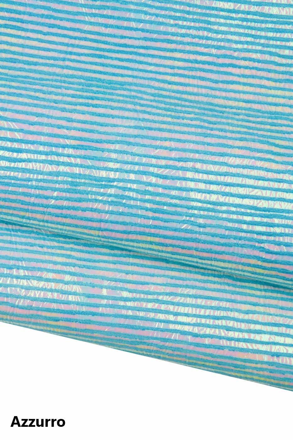 METALLIC STRIPED leather hide, light blue and green pattern on silver iridescent cowhide, bright soft calfskin B18547-MT(st) La Garzarara