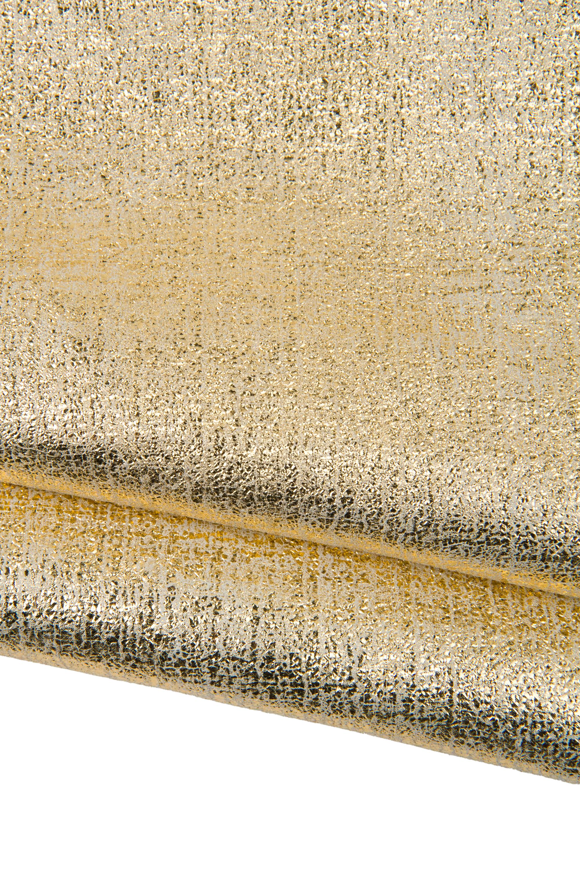 GOLD leather skin, metallic printed soft goatskin, CRACKLE textured bright hide for diy creations B18531-MT(st) La Garzarara
