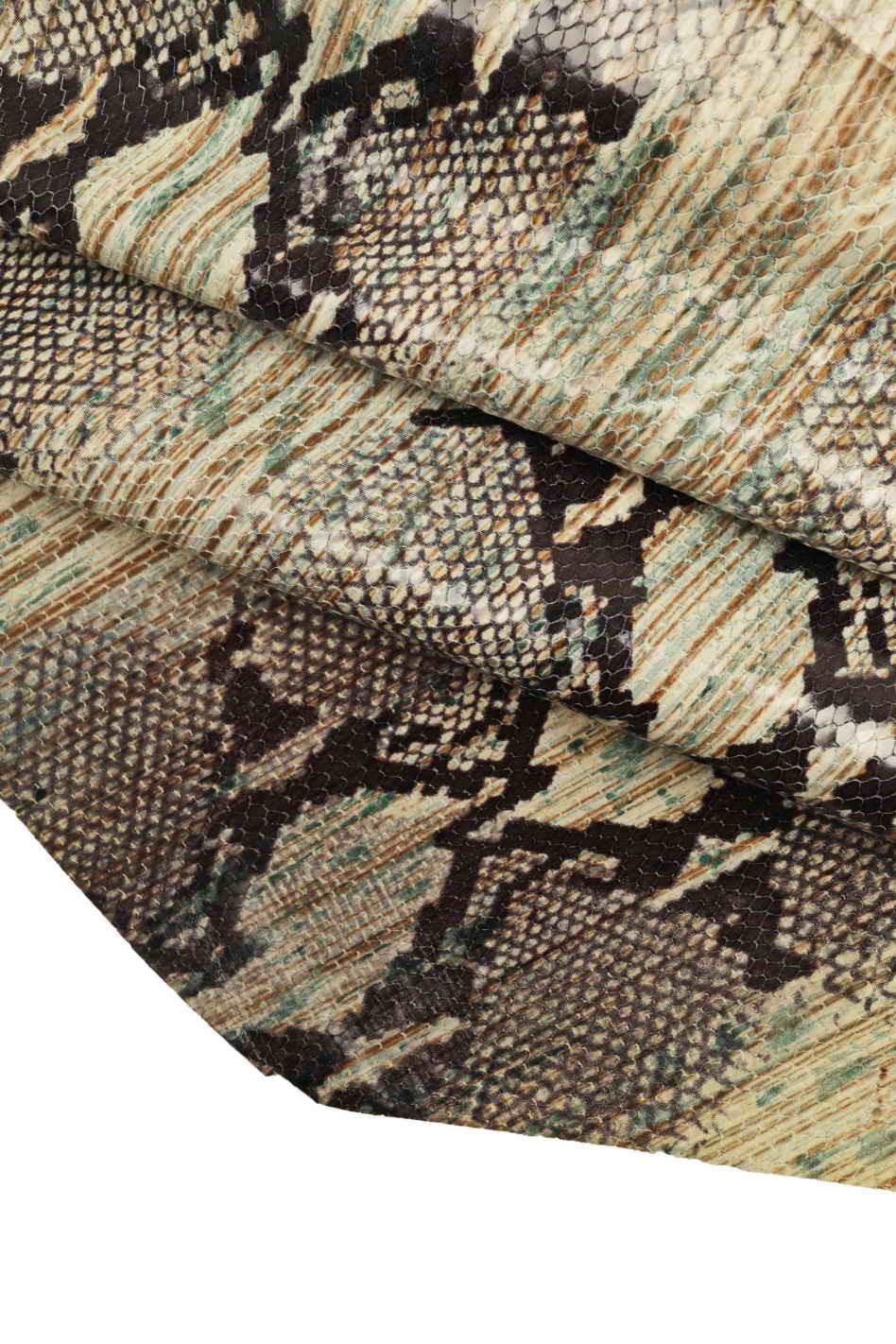 Genuine leather hide calfskin, PYTHON SNAKE textured calfskin, multicolor stripe print italian reptile skin B18834-ST La Garzarara
